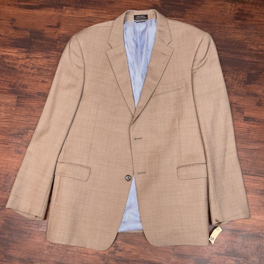 Tommy Hilfiger Mens Sport Coat 42R Solid Tan Wool Jacket Blazer